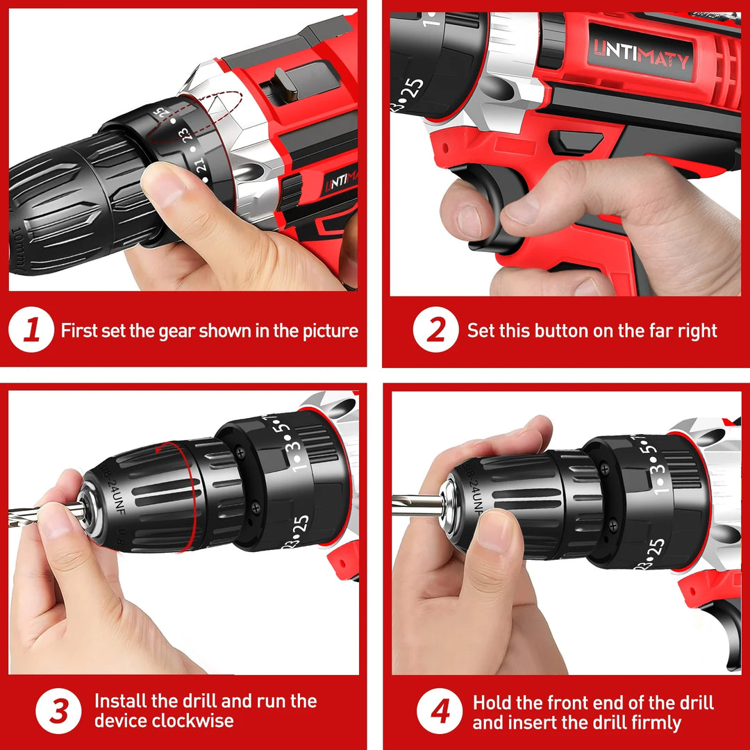 21V Cordless Power Drill Set – Drill Driver Kit with 2 Lithium-Ion Batteries, Charger, 3/8" Keyless Chuck & 32pc Bits | Essentials