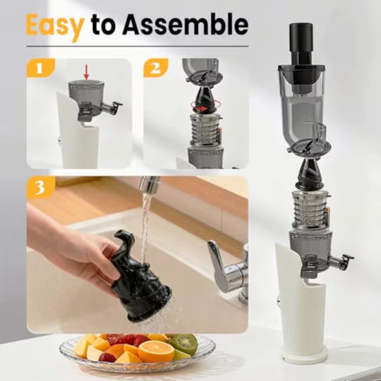 Cold Press Masticating Juicer - 150W Slow Juicer for High Yield Fresh Vegetable and Fruit Juice, 3.1 Inch Feed Chute | Essentials