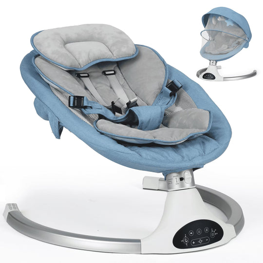 Baby Swing for Infants - Electric Indoor Baby Rocker 3 Speeds and 10 Lullabies, Portable, Touch Screen & Remote Control, Bluetooth, Blue | Essentials Online store 