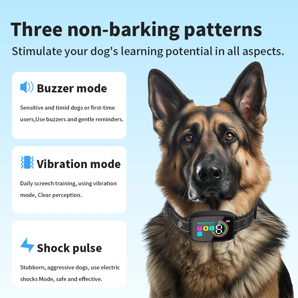 Smart Automatic anti Barking Dog Collar Rechargeable Bark Stopper Stop Barking HD Digital Display IP67 Waterproof Collar for Dogs Pet Products | Essentials Online Store