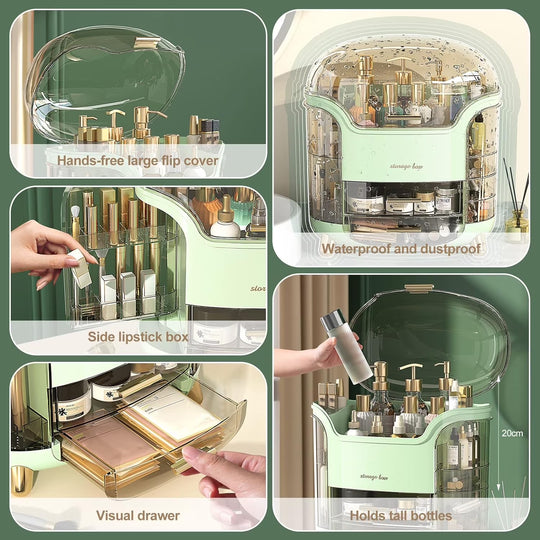 Makeup Organizer, Large Capacity Cosmetic Storage, Makeup Storage Box, Portable Vanity Cosmetics Bathroom Storage