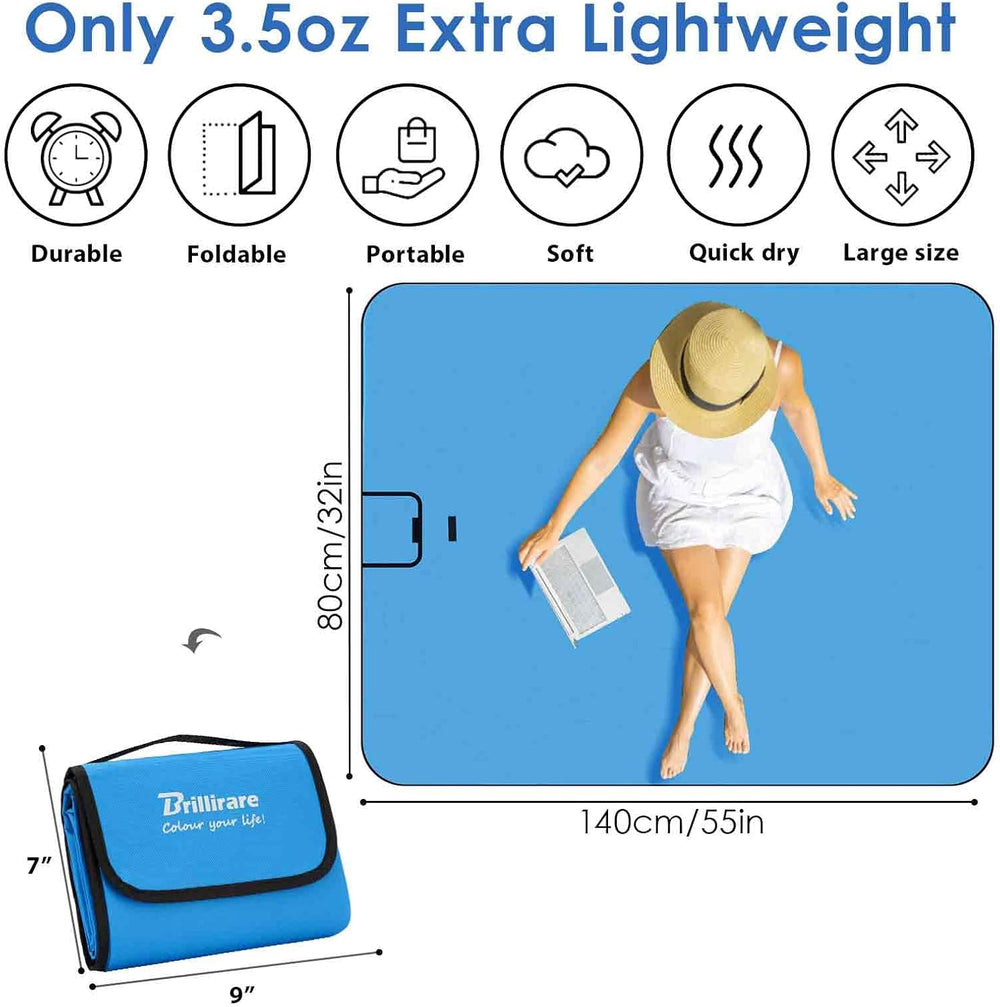 Large Sandproof and Waterproof Beach Picnic Blanket - Foldable Outdoor Mat for Camping, Hiking, and Travel - 55x32 Inches - Blue | At Essentials Online Store