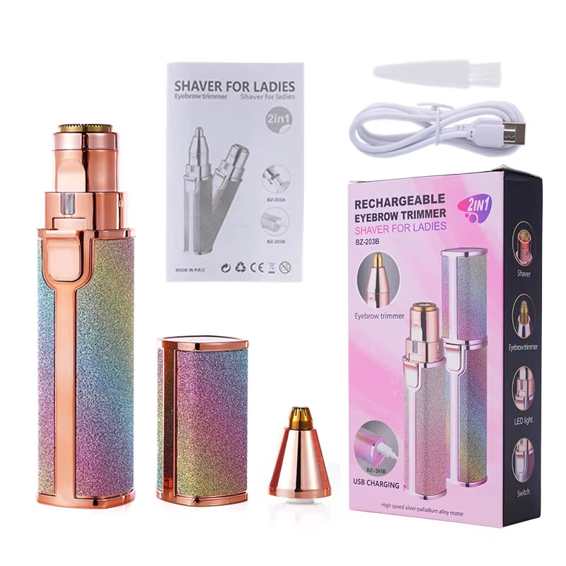2 in 1 Rechargeable Epilator Electric Eyebrow Trimmer Female Body Facial Lipstick Shape Hair Removal Mini Painless Razor Shaver | Buy now at Essentials Online Store
