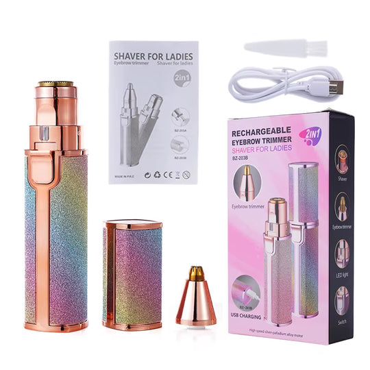2 in 1 Rechargeable Epilator Electric Eyebrow Trimmer Female Body Facial Lipstick Shape Hair Removal Mini Painless Razor Shaver | Buy now at Essentials Online Store