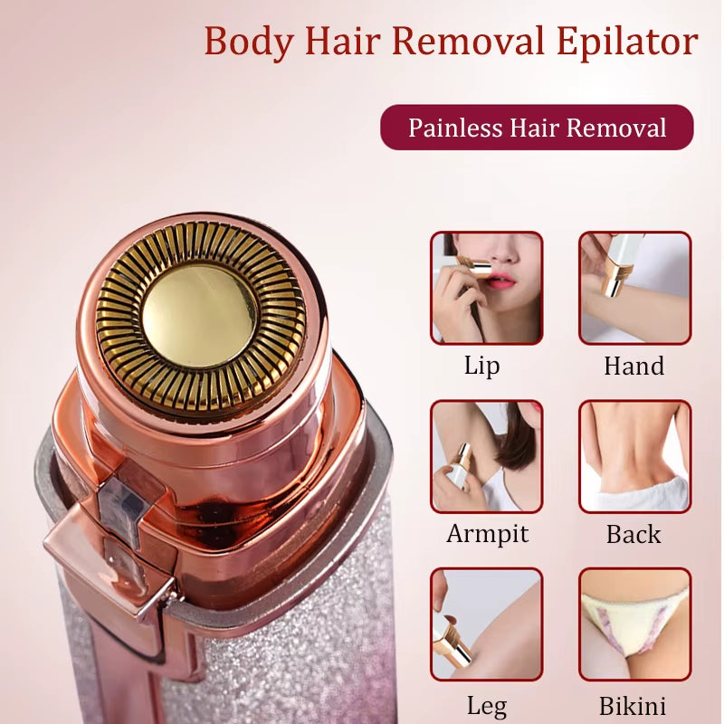 2 in 1 Rechargeable Epilator Electric Eyebrow Trimmer Female Body Facial Lipstick Shape Hair Removal Mini Painless Razor Shaver | Buy now at Essentials Online Store