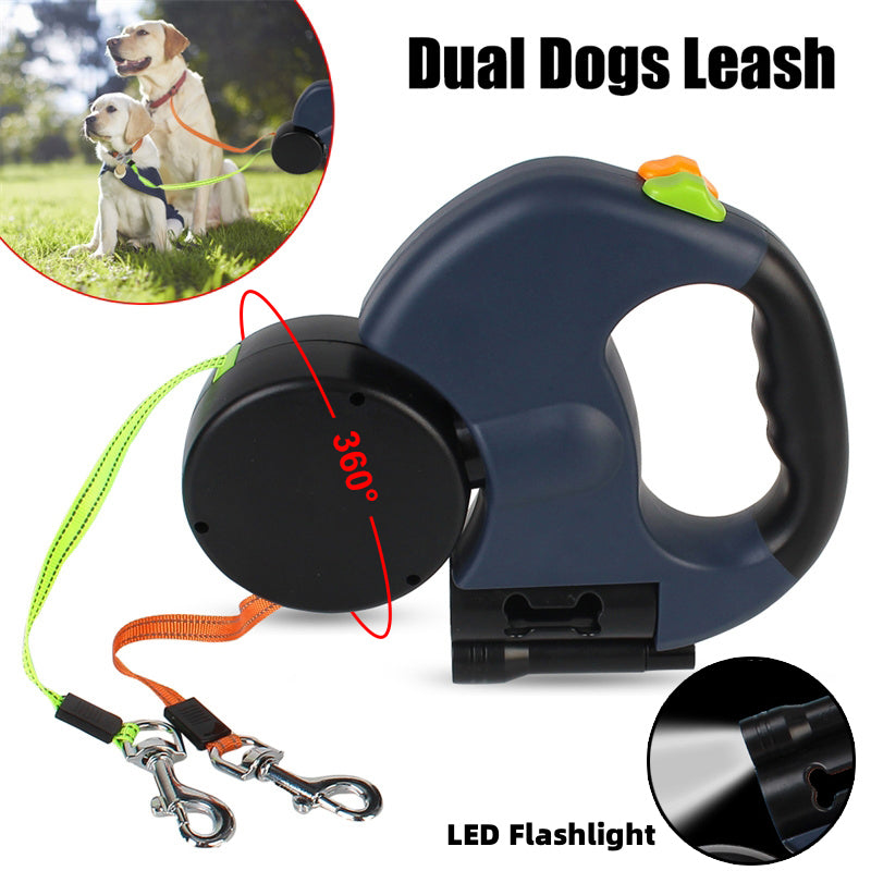 Retractable Dog Leash for Small Dogs Reflective Dual Pet Leash Lead 360 Swivel No Double Dog Walking Leash with Lights Pet Products | Essentials Online Store 