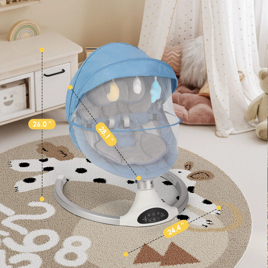 Baby Swing for Infants - Electric Indoor Baby Rocker 3 Speeds and 10 Lullabies, Portable, Touch Screen & Remote Control, Bluetooth, Blue | Essentials Online store 