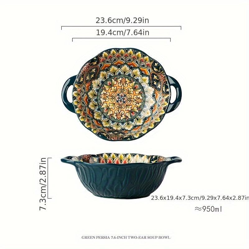 Boho Style Flower Pattern Bowl, Vintage Print Ceramic Soup Bowl, Household Tableware for Kitchen Dining Room