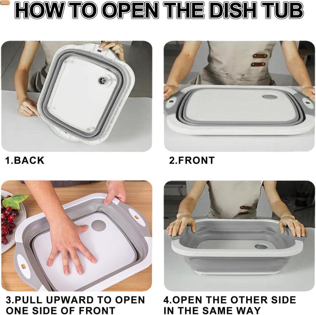 Collapsible Washing Bowl, Multi Function Bowl Drying Rack, Portable Cutting Board, Retractable Drain Washing Basket Basin Vegetable Fruit Tray for for Camping, Picnic, Kitchen | Essentials