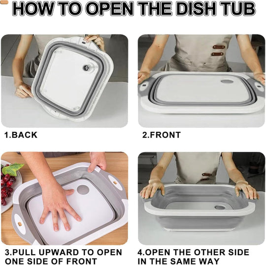 Collapsible Washing Bowl, Multi Function Bowl Drying Rack, Portable Cutting Board, Retractable Drain Washing Basket Basin Vegetable Fruit Tray for for Camping, Picnic, Kitchen | Essentials