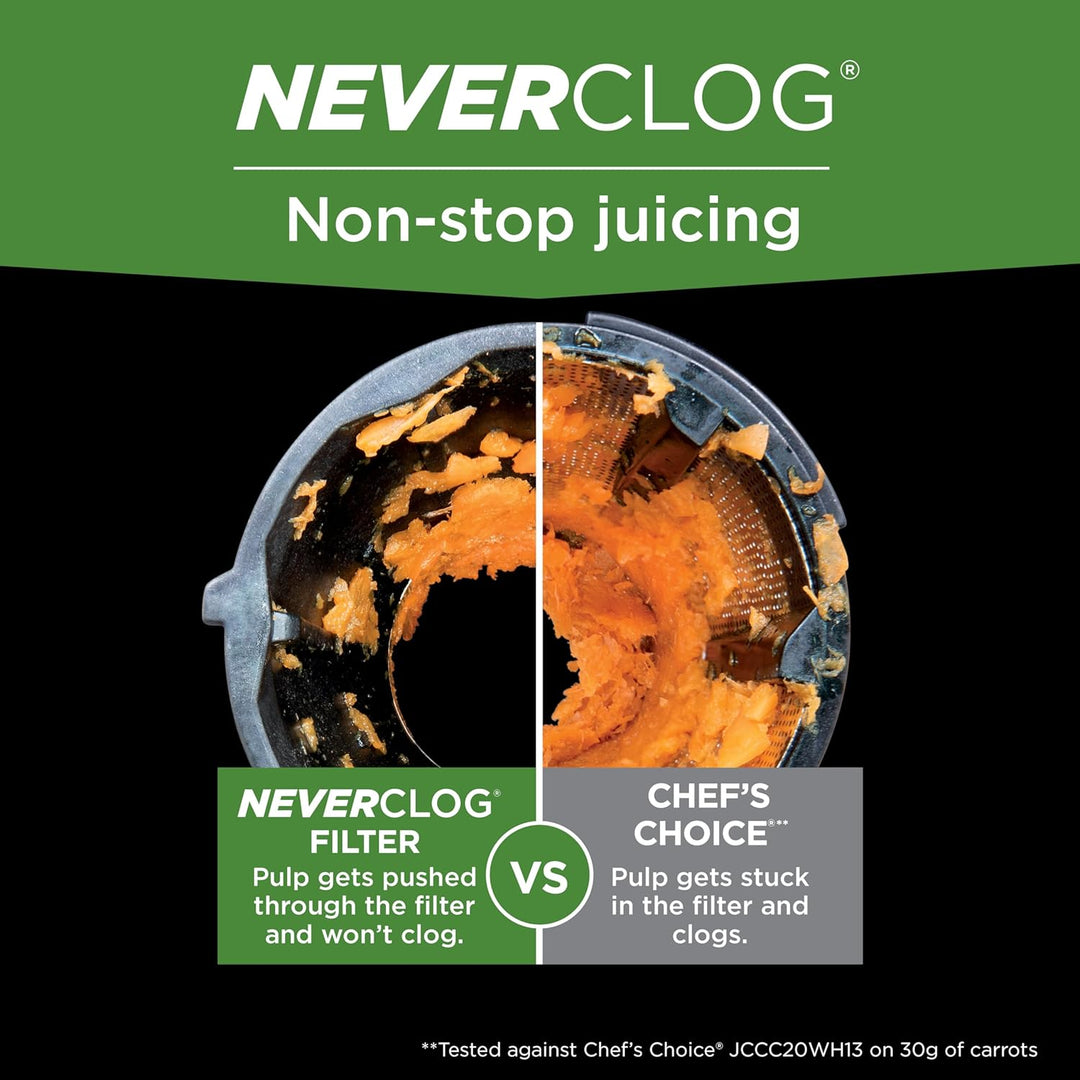 Ninja Neverclog Cold Press Juicer - High-Performance Electric Slow Masticating Juicer with Pulp Control, XL Capacity, 24 oz Juice Jug, 36 oz Pulp Container, Dishwasher Safe, Navy, 150W, Model JC151NV | Essentials