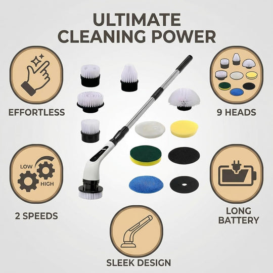 Versatile Ditch the Scrubbing! Long Handle Shower Scrubber Comes with 9 Replaceable Heads & Efficient 2 Speed Cordless Brush for Maximum Effect Long Battery Life! | Essentials Online Store
