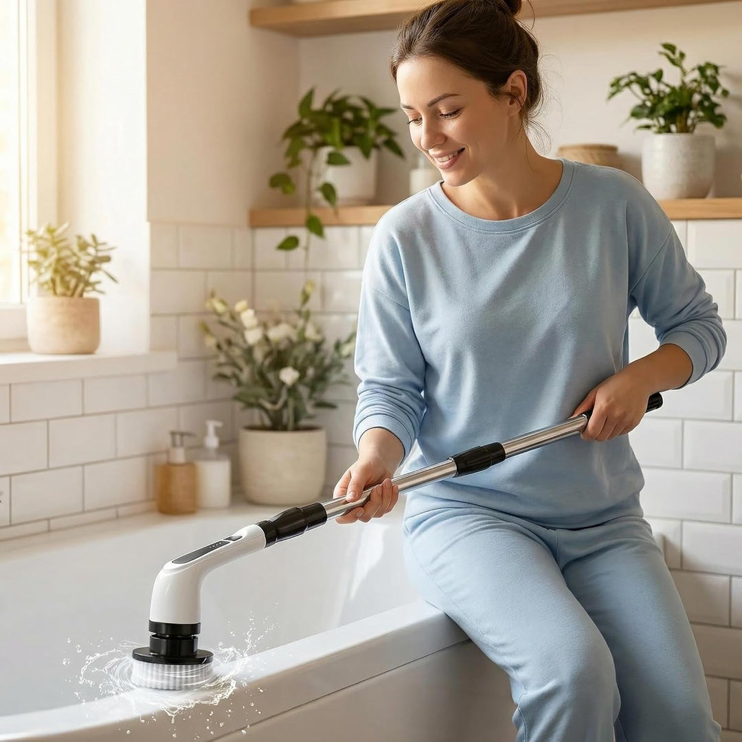 Versatile Ditch the Scrubbing! Long Handle Shower Scrubber Comes with 9 Replaceable Heads & Efficient 2 Speed Cordless Brush for Maximum Effect Long Battery Life! | Essentials Online Store