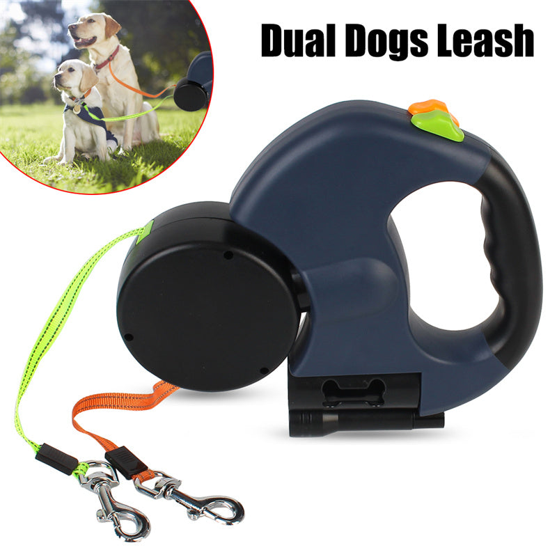 Retractable Dog Leash for Small Dogs Reflective Dual Pet Leash Lead 360 Swivel No Double Dog Walking Leash with Lights Pet Products | Essentials Online Store 