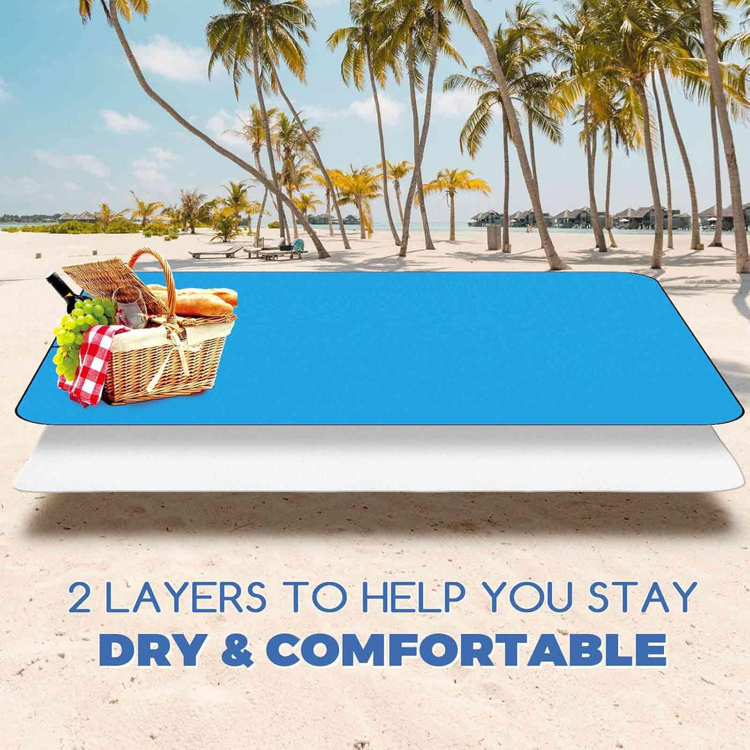 Large Sandproof and Waterproof Beach Picnic Blanket - Foldable Outdoor Mat for Camping, Hiking, and Travel - 55x32 Inches - Blue | At Essentials Online Store