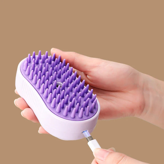 Steamy Brush Electric Spray Cat Hair Brush 3In1 Pet Hair Removal Tool 360° Rotating Handle Silicone Multifunctional Massage Comb | Essentials