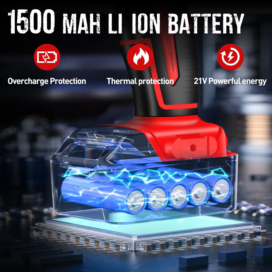 21V Cordless Power Drill Set – Drill Driver Kit with 2 Lithium-Ion Batteries, Charger, 3/8" Keyless Chuck & 32pc Bits | Essentials