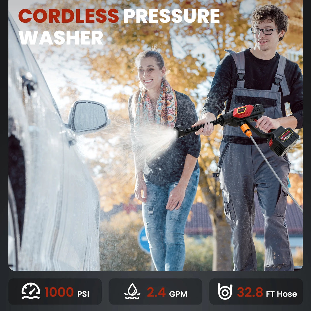 1000PSI Cordless Pressure Washer – 48V Battery Powered Portable Power Cleaner with 6-in-1 Nozzle & 32.8ft Hose | Essentials