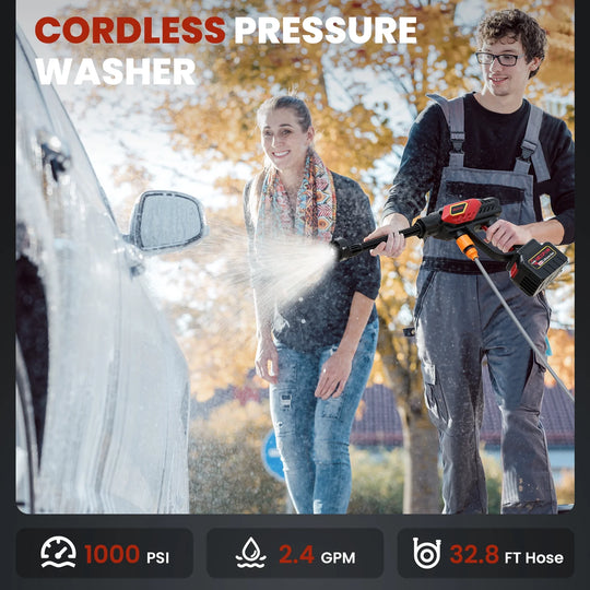 1000PSI Cordless Pressure Washer – 48V Battery Powered Portable Power Cleaner with 6-in-1 Nozzle & 32.8ft Hose | Essentials