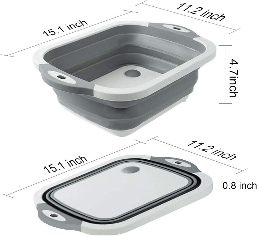 Collapsible Washing Bowl, Multi Function Bowl Drying Rack, Portable Cutting Board, Retractable Drain Washing Basket Basin Vegetable Fruit Tray for for Camping, Picnic, Kitchen | Essentials