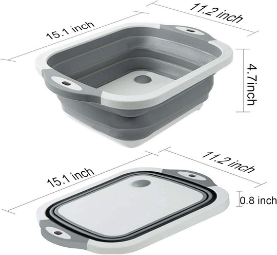 Collapsible Washing Bowl, Multi Function Bowl Drying Rack, Portable Cutting Board, Retractable Drain Washing Basket Basin Vegetable Fruit Tray for for Camping, Picnic, Kitchen | Essentials