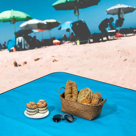 Large Sandproof and Waterproof Beach Picnic Blanket - Foldable Outdoor Mat for Camping, Hiking, and Travel - 55x32 Inches - Blue | At Essentials Online Store