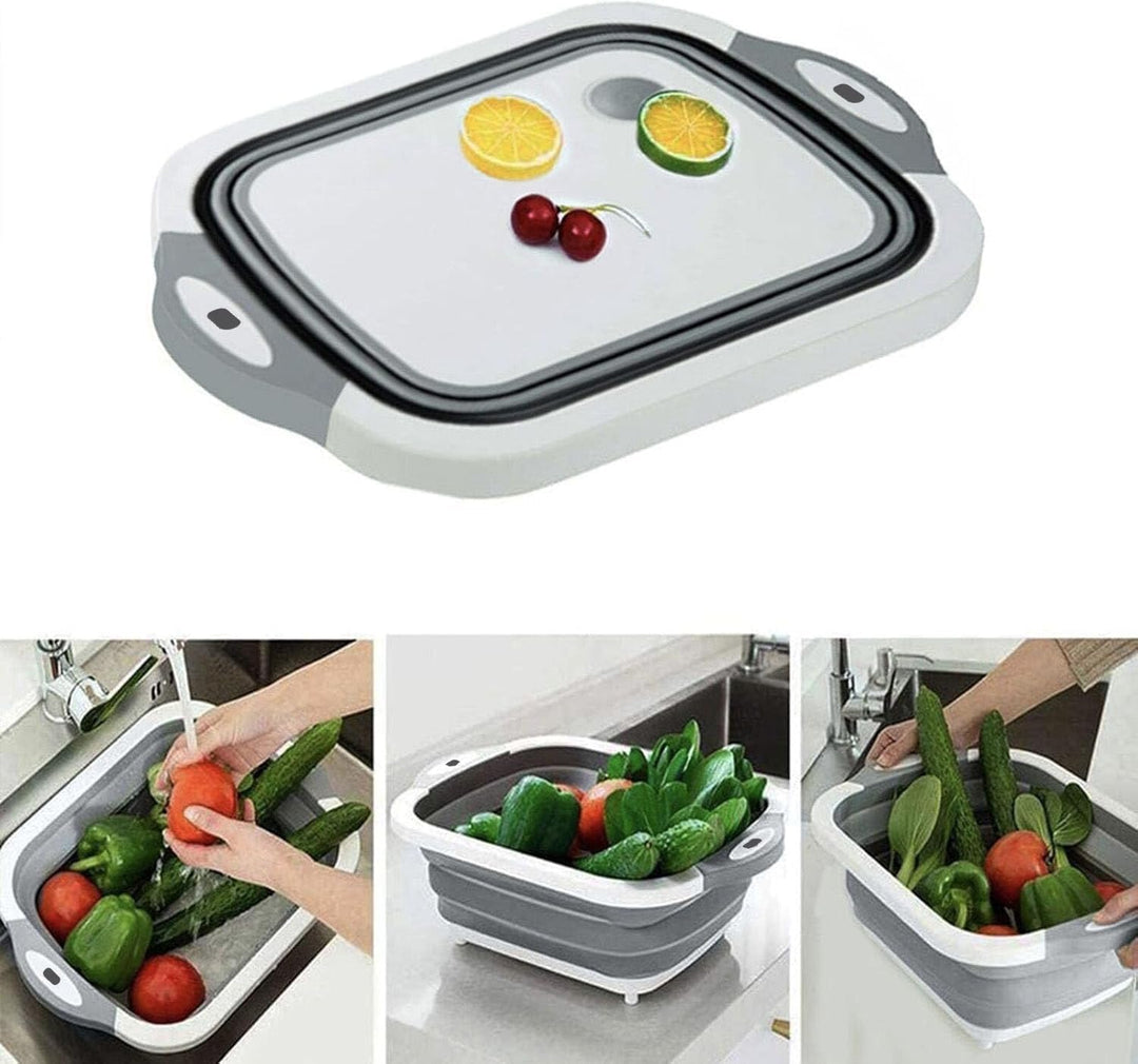 Collapsible Washing Bowl, Multi Function Bowl Drying Rack, Portable Cutting Board, Retractable Drain Washing Basket Basin Vegetable Fruit Tray for for Camping, Picnic, Kitchen | Essentials
