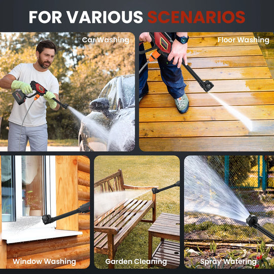 1000PSI Cordless Pressure Washer – 48V Battery Powered Portable Power Cleaner with 6-in-1 Nozzle & 32.8ft Hose | Essentials