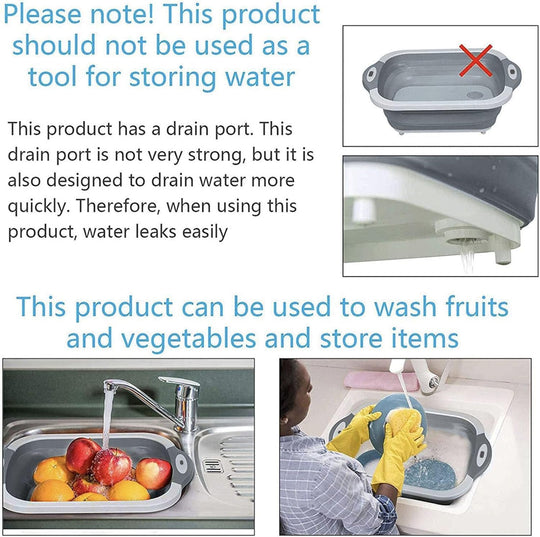 Collapsible Washing Bowl, Multi Function Bowl Drying Rack, Portable Cutting Board, Retractable Drain Washing Basket Basin Vegetable Fruit Tray for for Camping, Picnic, Kitchen | Essentials
