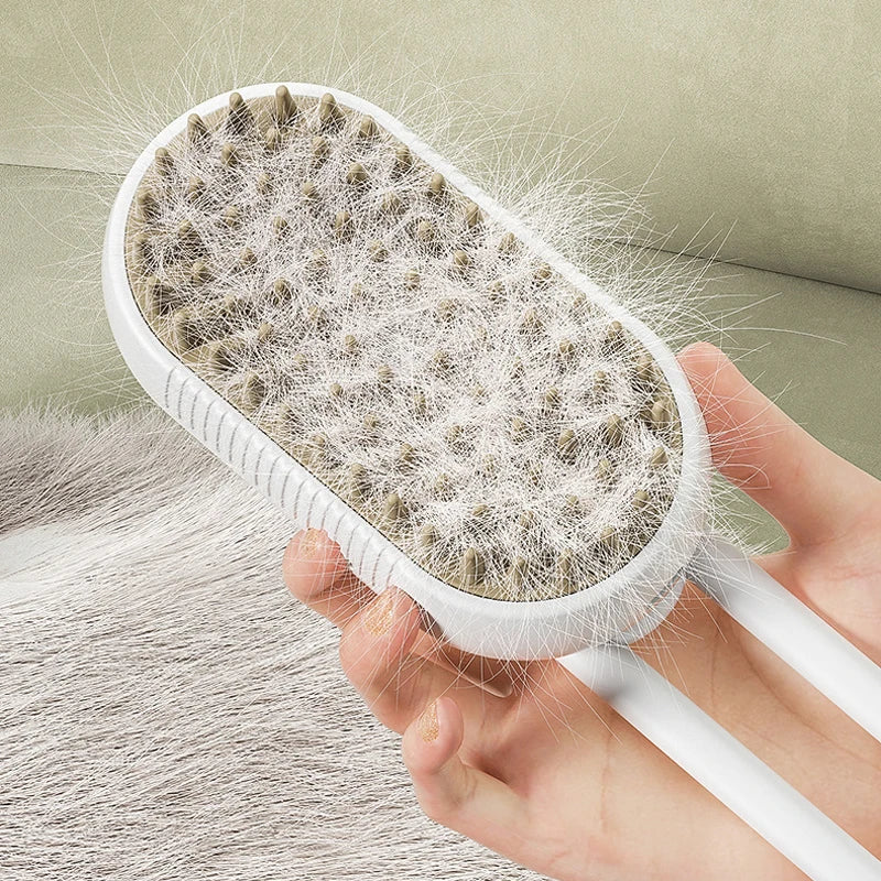 Steamy Brush Electric Spray Cat Hair Brush 3In1 Pet Hair Removal Tool 360° Rotating Handle Silicone Multifunctional Massage Comb | Essentials