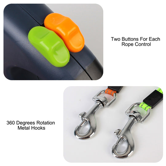Retractable Dog Leash for Small Dogs Reflective Dual Pet Leash Lead 360 Swivel No Double Dog Walking Leash with Lights Pet Products | Essentials Online Store 