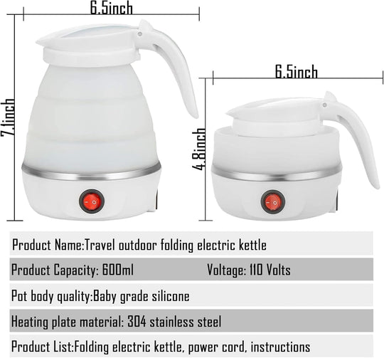 Travel Kettle Small Foldable Portable Kettle,Silicone Collapsible Tea Pot for Camping,Easy for Storage (White1) | Essentials Online Store