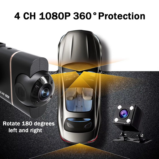 4-Channel Dash Cam – 1080P WiFi HD Car DVR with Front/Rear/Side Cameras, Night Vision & Parking Mode | Essentials
