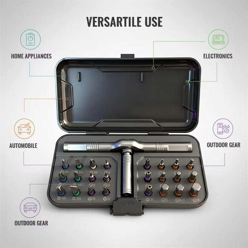 24-in-1 Magnetic Ratchet Screwdriver Set – Compact Portable Multi-Bit Tool with Reversible High-Torque Handle | Essentials