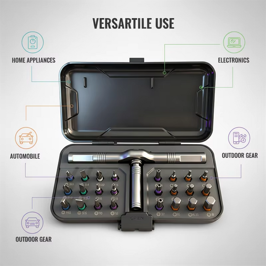 24-in-1 Magnetic Ratchet Screwdriver Set – Compact Portable Multi-Bit Tool with Reversible High-Torque Handle | Essentials
