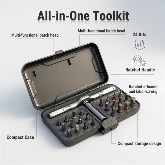 24-in-1 Magnetic Ratchet Screwdriver Set – Compact Portable Multi-Bit Tool with Reversible High-Torque Handle | Essentials