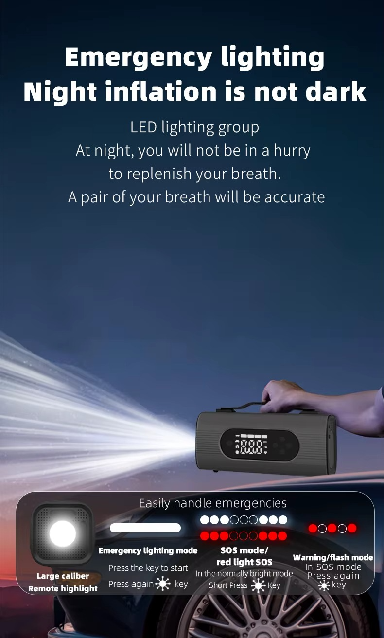 8-in-1 Portable Car Jump Starter with Air Compressor & Vacuum – 150PSI Tire Inflator, 12V Battery Booster & Wireless Cleaner | Essentials