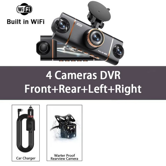 4-Channel Dash Cam – 1080P WiFi HD Car DVR with Front/Rear/Side Cameras, Night Vision & Parking Mode | Essentials