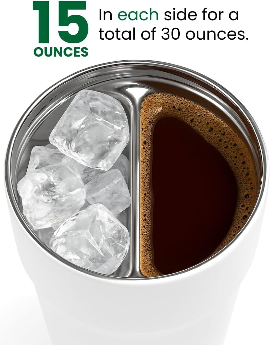 2-In-1 Hot & Cold Vacuum Insulated 30Oz Tumblers, Stainless Steel Dual Chamber, Leak-Proof, Bpa-Free, Fits Cup Holder, Travel Coffee Mug, Split Cup, 2 Drink, 2 Sides, Coffee & Water (Harper White) | Essentials Online Storen