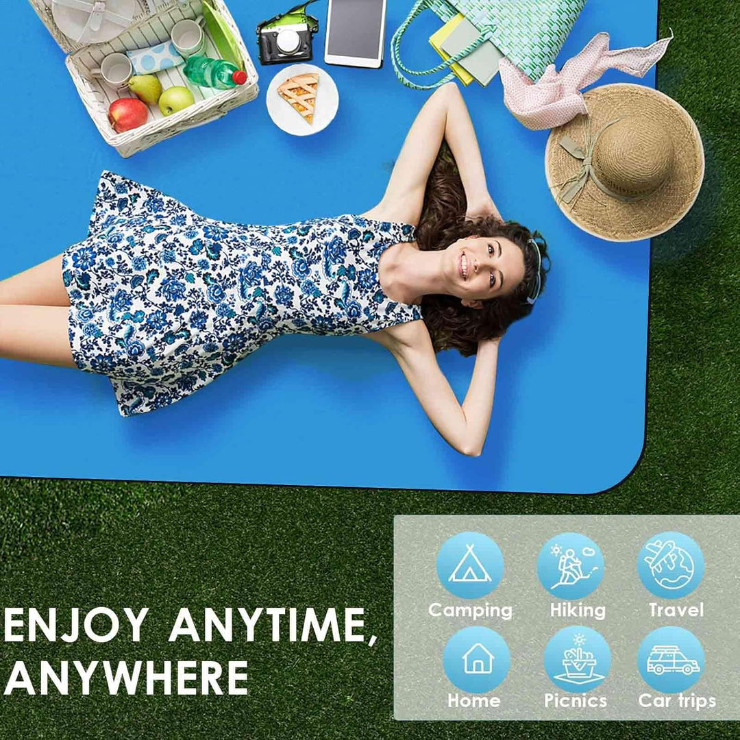 Large Sandproof and Waterproof Beach Picnic Blanket - Foldable Outdoor Mat for Camping, Hiking, and Travel - 55x32 Inches - Blue | At Essentials Online Store