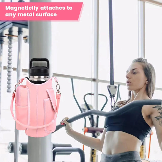 Magnetic Gym Bag Water Bottle Carrier Holder with Adjustable Shoulder Strap, 40Oz Magnets Magnetic Gym Bag Bottle Pouch Sling | Essentials