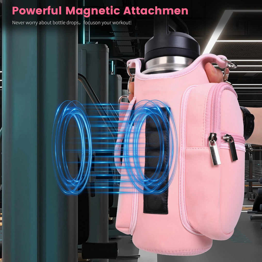 Magnetic Gym Bag Water Bottle Carrier Holder with Adjustable Shoulder Strap, 40Oz Magnets Magnetic Gym Bag Bottle Pouch Sling | Essentials