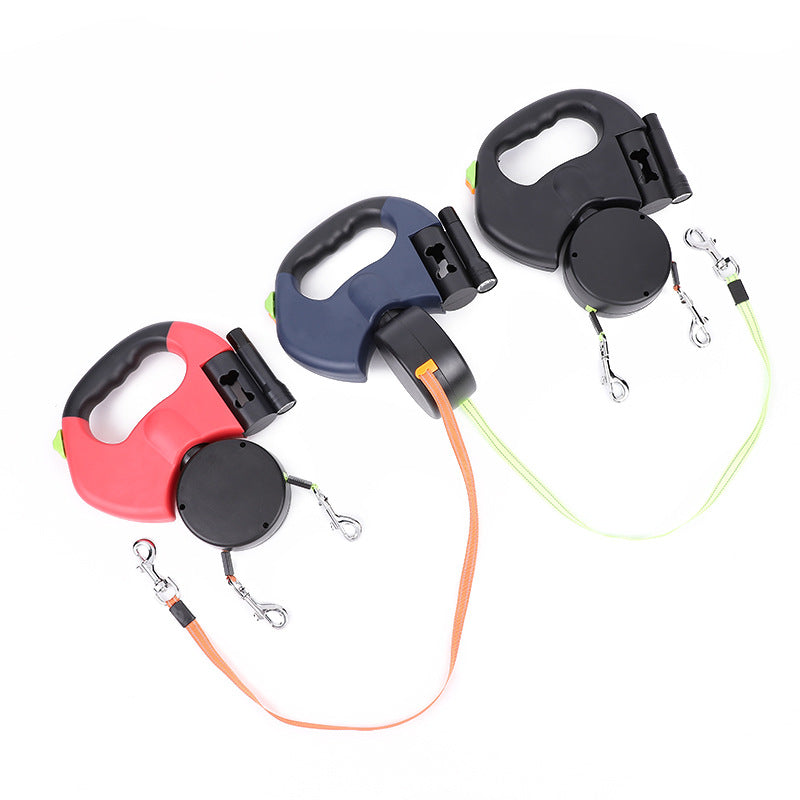 Retractable Dog Leash for Small Dogs Reflective Dual Pet Leash Lead 360 Swivel No Double Dog Walking Leash with Lights Pet Products | Essentials Online Store 