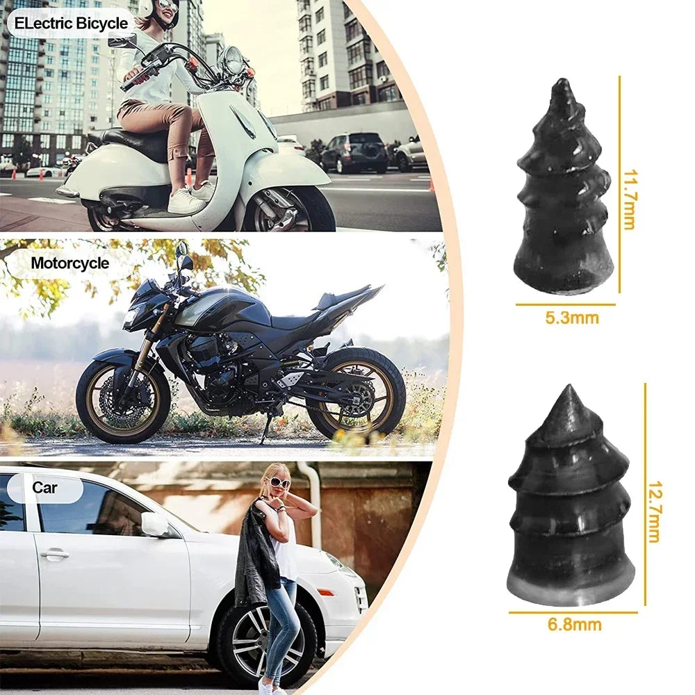Rubber & Metal Puncture Plug Kit for Quick Flat Tire Fixes -Car, Motorcycle | Essentials