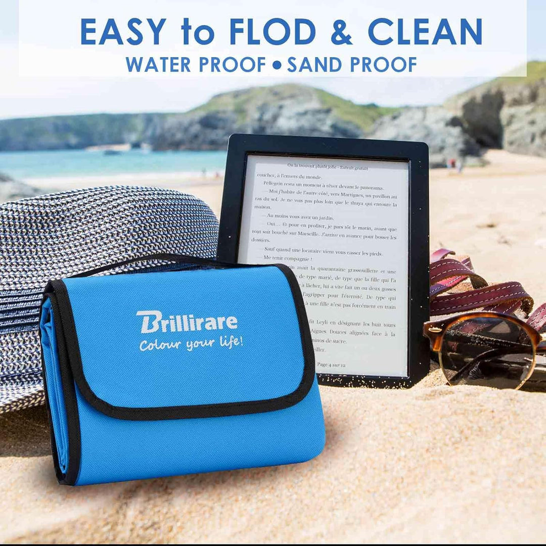 Large Sandproof and Waterproof Beach Picnic Blanket - Foldable Outdoor Mat for Camping, Hiking, and Travel - 55x32 Inches - Blue | At Essentials Online Store