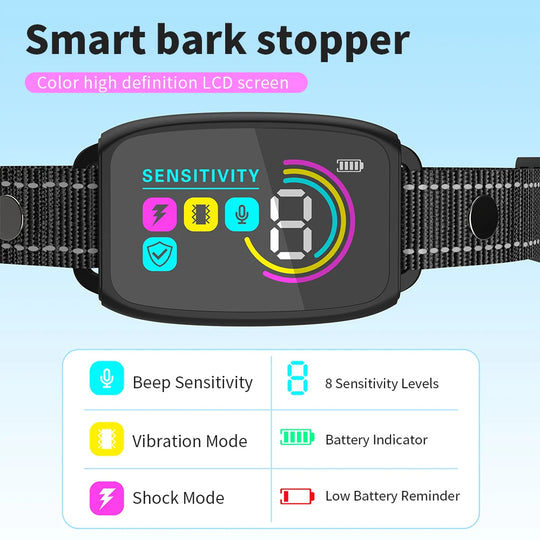 Smart Automatic anti Barking Dog Collar Rechargeable Bark Stopper Stop Barking HD Digital Display IP67 Waterproof Collar for Dogs Pet Products | Essentials Online Store