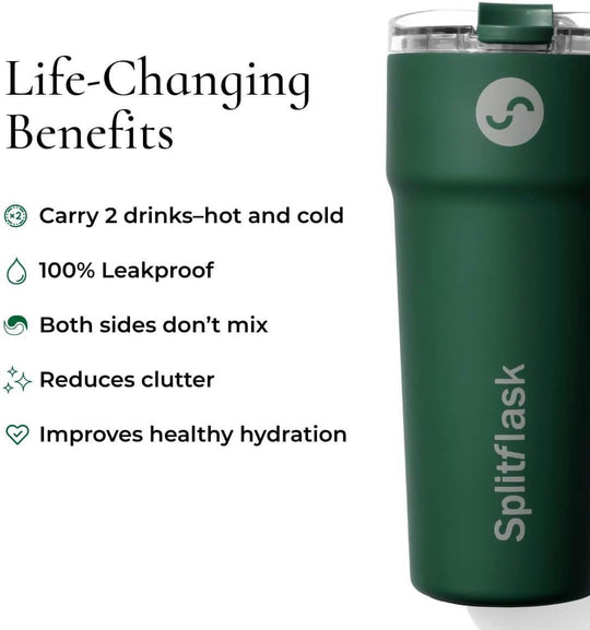 2-In-1 Hot & Cold Vacuum Insulated 30Oz Tumblers, Stainless Steel Dual Chamber, Leak-Proof, Bpa-Free, Fits Cup Holder, Travel Coffee Mug, Split Cup, 2 Drink, 2 Sides, Coffee & Water (Harper White) | Essentials Online Storen