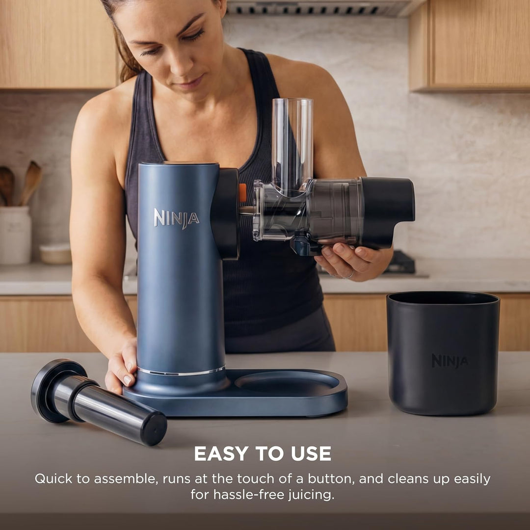 Ninja Neverclog Cold Press Juicer - High-Performance Electric Slow Masticating Juicer with Pulp Control, XL Capacity, 24 oz Juice Jug, 36 oz Pulp Container, Dishwasher Safe, Navy, 150W, Model JC151NV | Essentials