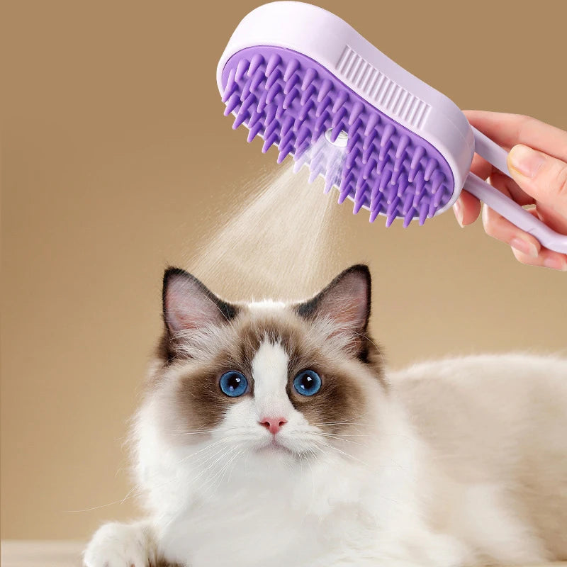 Steamy Brush Electric Spray Cat Hair Brush 3In1 Pet Hair Removal Tool 360° Rotating Handle Silicone Multifunctional Massage Comb | Essentials