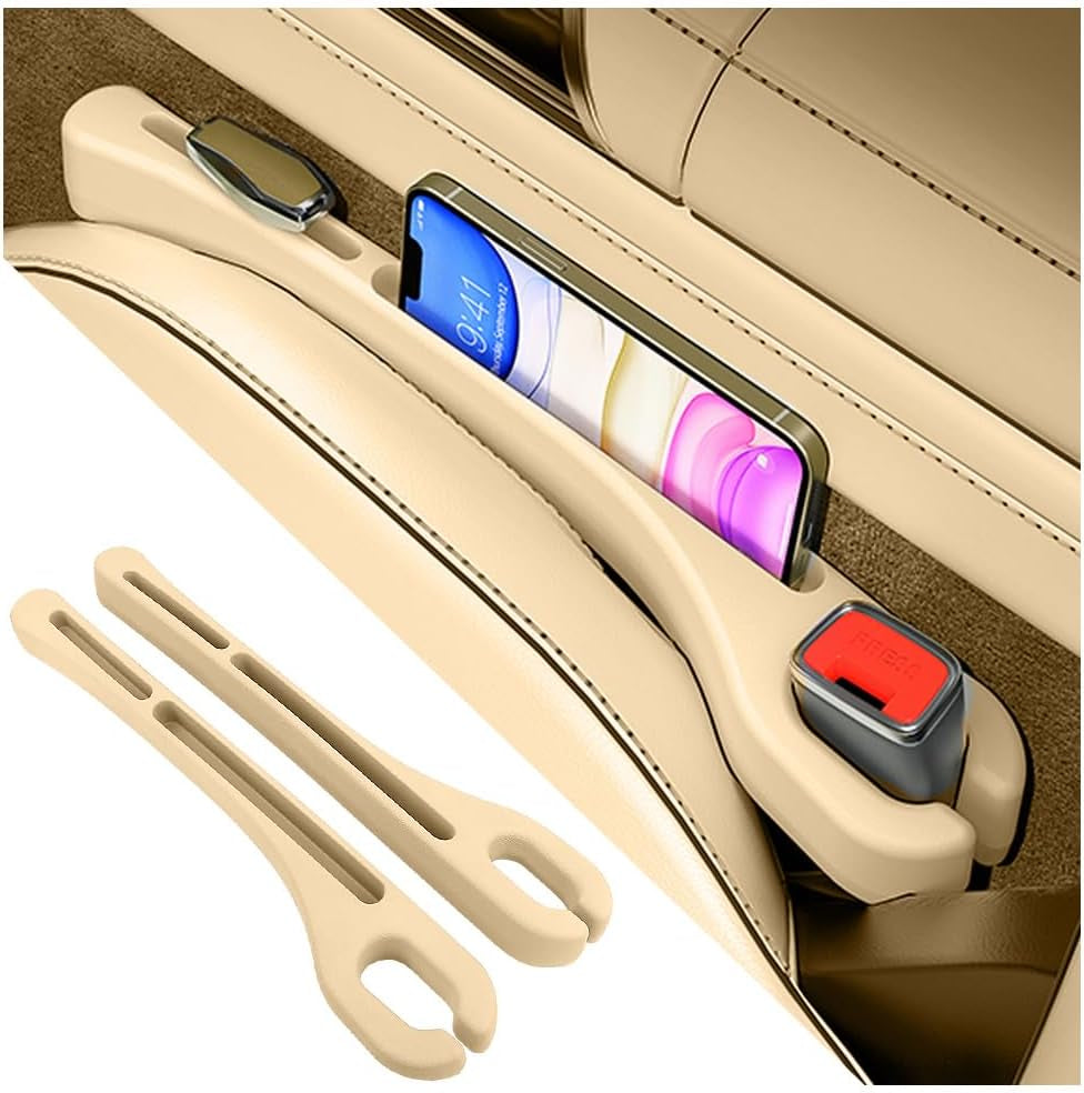 2PCS Car Seat Gap Filler Organizer,Upgrade Car Side Seat Gap Filler with Phone Holder,Multifunctional Car Seat Filler Gap Space Prevents Things Dropping for Cars,Suvs (Beige) | Essentials